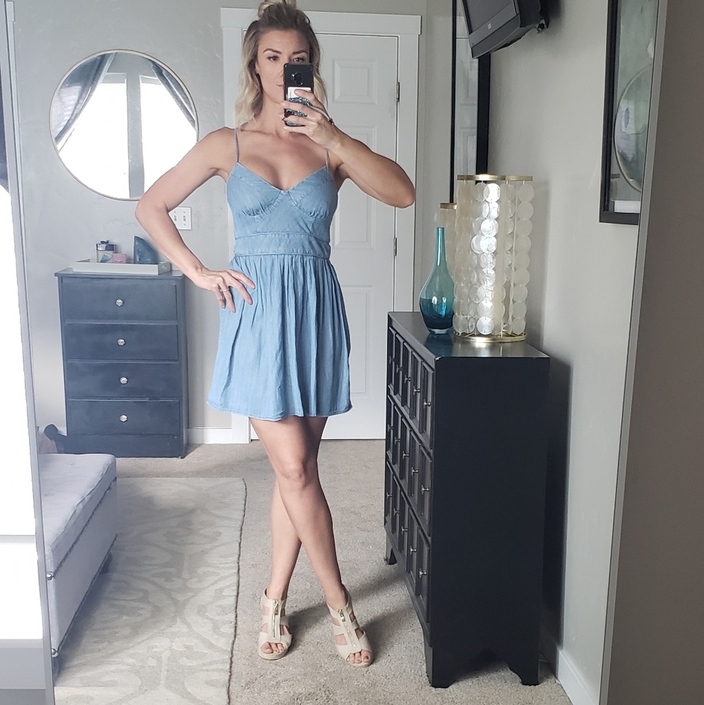 Strappy V neck denim dress size S